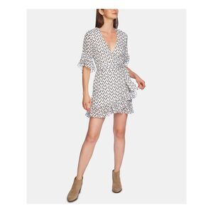 1. STATE Womens Ivory Self-tie Belt Elbow Sleeve Short Faux Wrap Dress 4